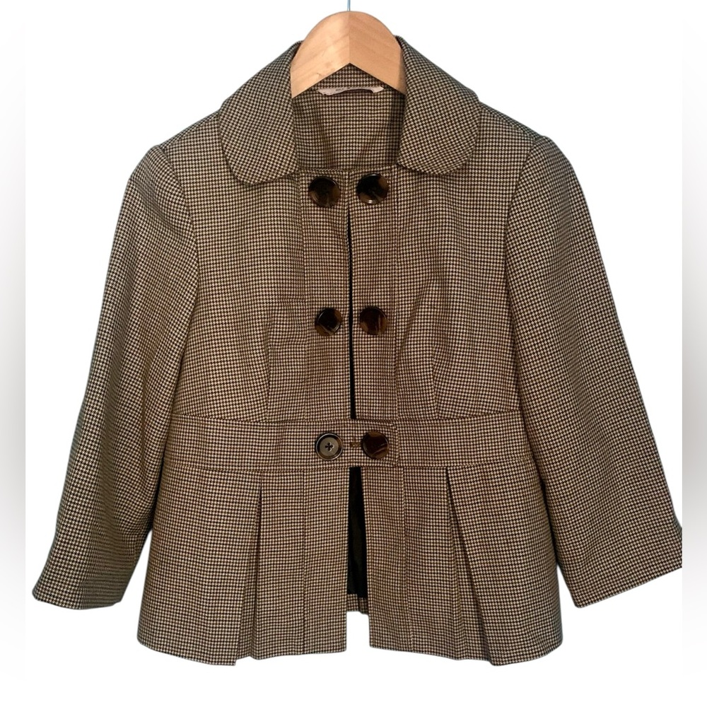 Bill Blass Houndstooth Pleated Cropped Blazer Retro Chic Size S